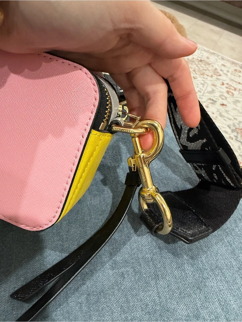 Marc Jacobs Pink Snapshot DTM Crossbody with Black Strap